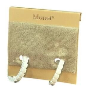 Vintage NWT Monet White/Gold Textured Hoop Earrings [J43]